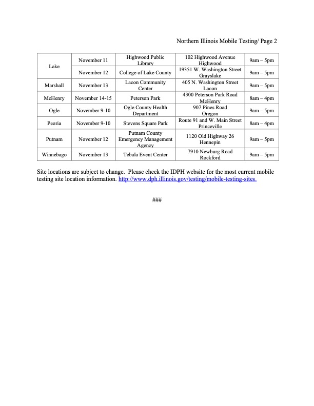 Free COVID 19 Testing Available at State Mobile Testing Sites in Northern Illinois dragged 2